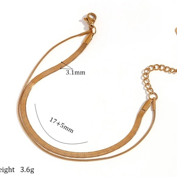 18K GOLD SNAKE CHAIN DOUBLE LAYER BRACELET, NICE BRACELET, CUTE BRACELET - Picture 5 of 5